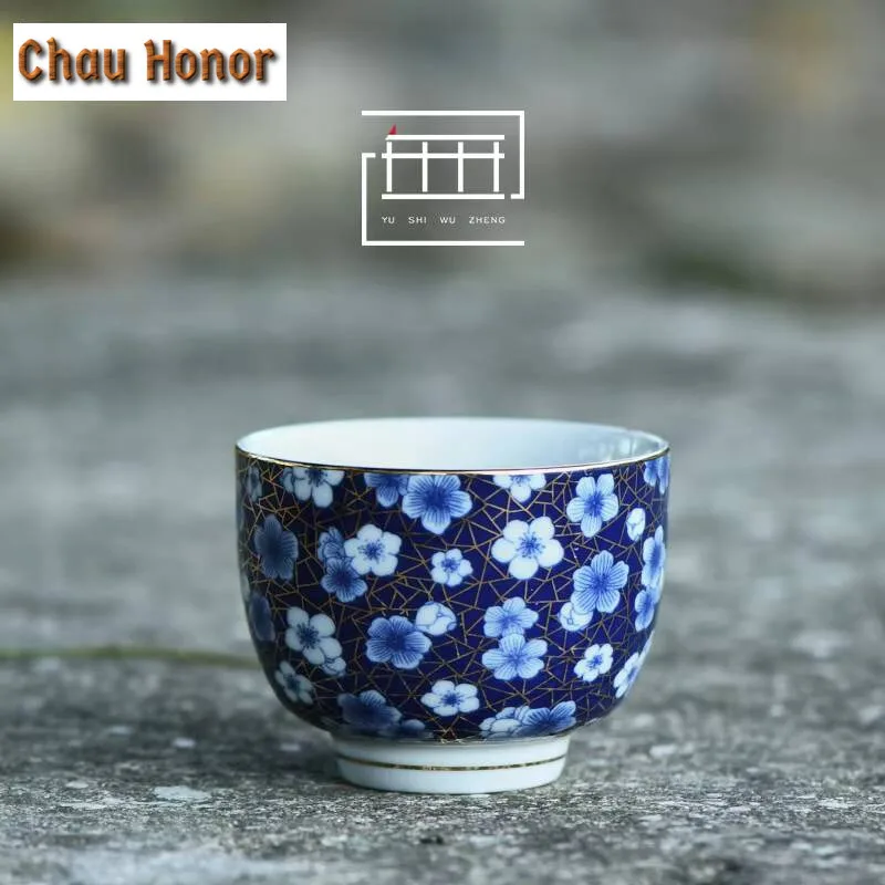 

110ml Antique Gold Bottom Ceramic Teacup Plum Blossom Fragrance Cup Teacup Pair Master Cups Tea Bowl Teaset Ornaments Gift Box