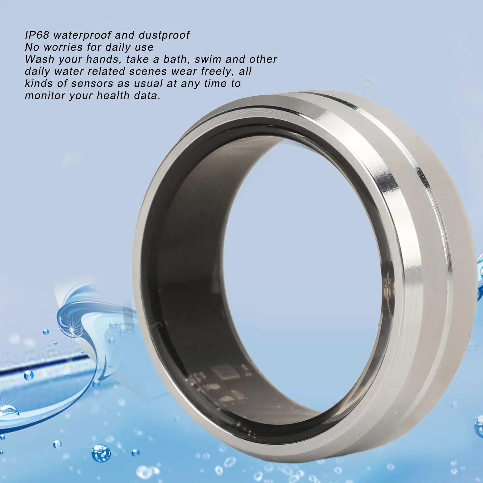 Smart Ring Health Tracker Smart Sleep IP68 Waterproof Silver Remote Photo Taking Step Counting Long Battery Life for Daily Use