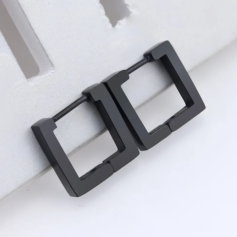 Minimalism Metal 14mm Geometry Black-color Square Stainless Steel Polishing Women Hoop Dangle Earrings Party Romantic Jewelry