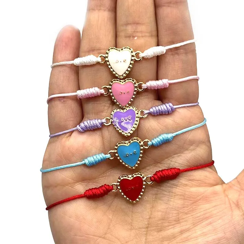 

12 Pieces Manual Braided Screw Knot Couple Metal Love Heart Bracelet Men Women Friendship Lucky Bracelets Adjustable Jewelry