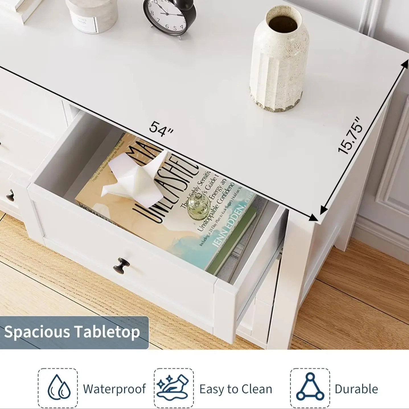 6 Drawer Dresser Modern Wood Storage Cabinet 54 Inch Wide Chest with Deep Drawers Metal Knobs Anti Tip Design Bedroom Living Room Entryway Organizer image 6