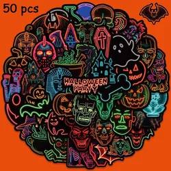 Pegatinas de Terror para Halloween, calcomanías de grafiti con luces de neón divertidas para ordenador portátil, equipaje, monopatín, teléfono, álbum de recortes, diario, 50 piezas