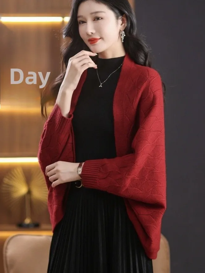 Écharpe de poinçon tricotée en laine européenne haut de gamme pour femmes, coupe ample, vêtements d'extérieur, Cardigan décontracté, matériau doux