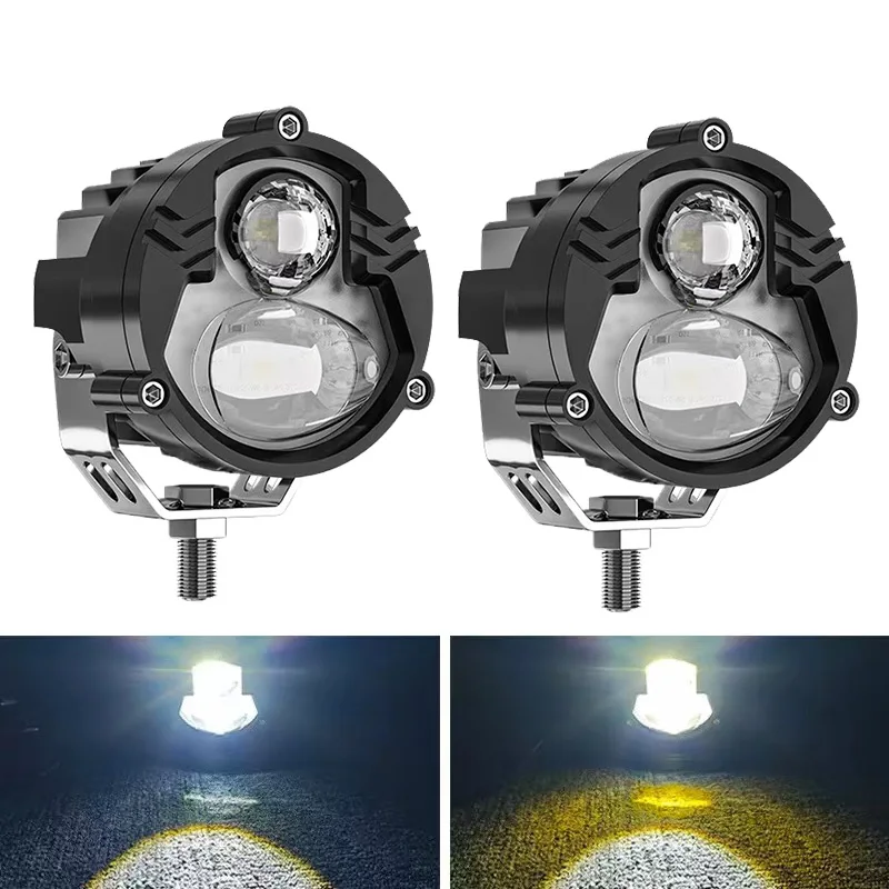Motorcycle Spotlights Dual Color Accessories,24W Auxbeam Fog Lamps for Car Trucks SUV UTV12V 24V Lens Headlight Driving Light
