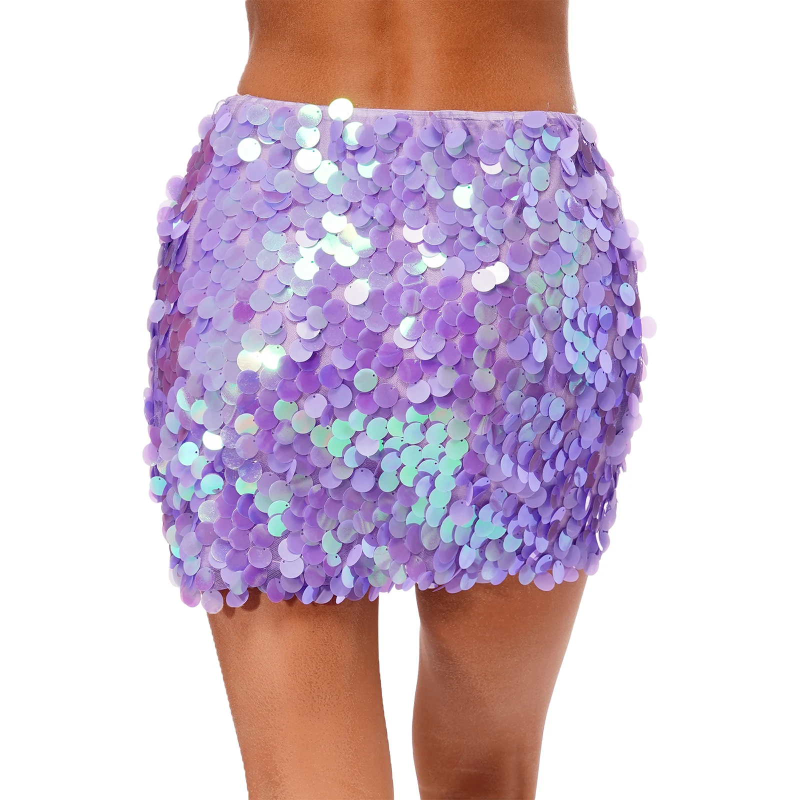 Women's Shiny Sequin Mini Skirt Female Sexy Bodycon High Waisted Pencil Skirt Carnival Musical Cocktail Rave Dance Party Skirt