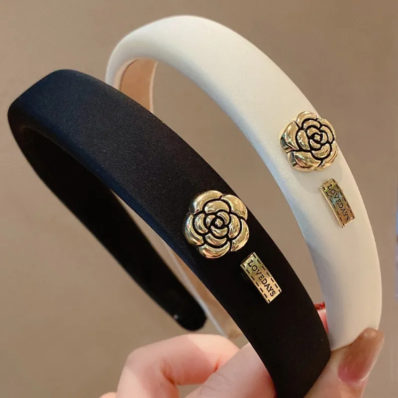 

Korean Black White Camellia Hair Bands Headdress Hair Hoops 2023 New Arrival Romantic Girls Headbands