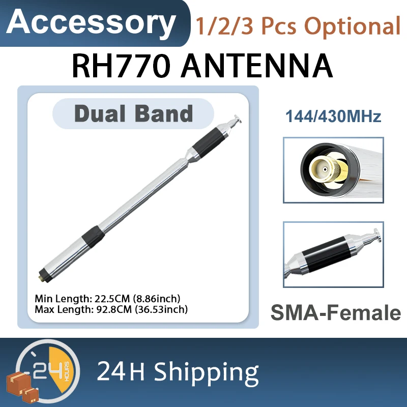 Walkie Talkie RH770 Telescopic Antenna SMA-Female Dual Band 144/430Mhz High Gain Max 92.8cm For UV-5R UVK6 Ham Radio Accessories