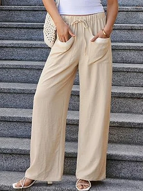 بنطال نسائي واسع الساق بجيب مرقع، سروال كاجوال رائع للسيدات