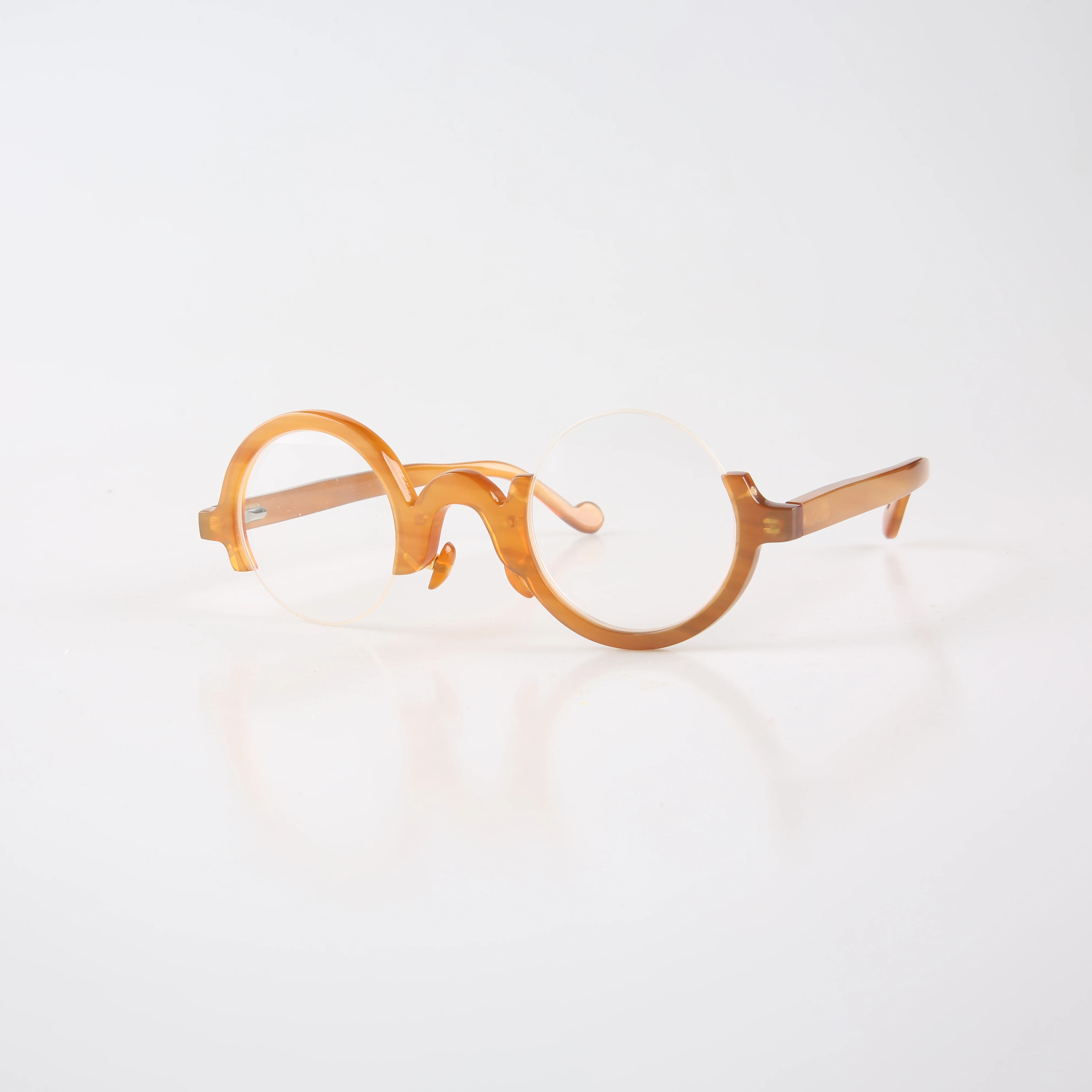 Eyeglasses Unique Asymmetric Half Rim Round Handmade Natural Horn Reading Eyeglass Frames For Men Women Oversize Clear Eyewear