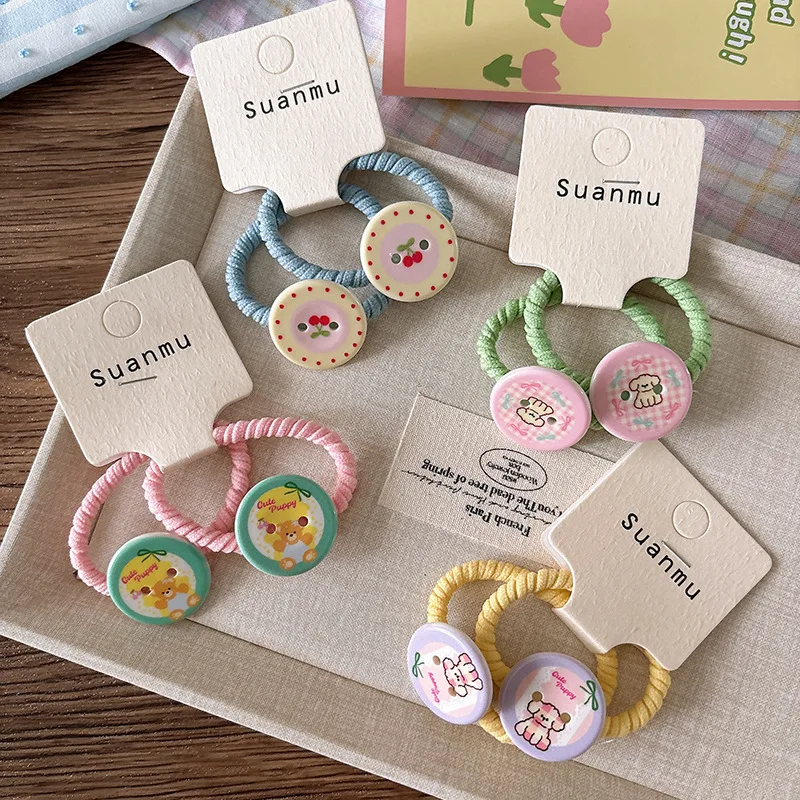 

2 шт., милые мультяшные завязки для волос ярких цветов, детские эластичные ленты для волос, резинка для маленьких девочек, детские головные уборы, аксессуары для волос