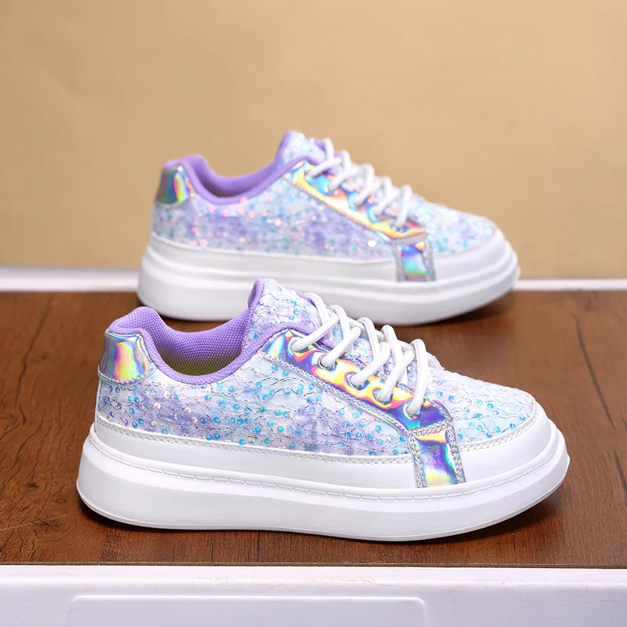 

Children Casual Shoes 2026 New Design Glitter Trendy Sneakers for Kids Boys Girls Fashion Thick-bottom Shining Sports Shoes