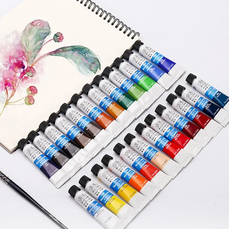 Zestaw farb akwarelowych WINSOR & NEWTON 10 ml tubularny 12/18/24/36 kolorów żywy, odporny na światło kolor przezroczysty, delikatny, gładki lakier