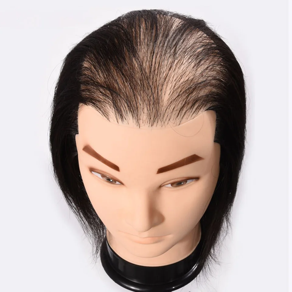 Cabeza de maniquí masculino de cabello humano semimbarbado 100% suave, maniquí de cosmetología reutilizable, cabeza de tejido para formación en peluquería (negro)