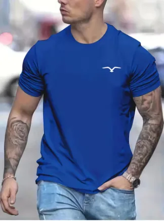 Herren-T-Shirt aus 100 % Baumwolle, locker geschnitten, bequem, mit Vogelmotiv, schmal geschnitten, lässig, sportlich, Rundhalsausschnitt, kurzärmelig, Sommeroberteil – Detail 9
