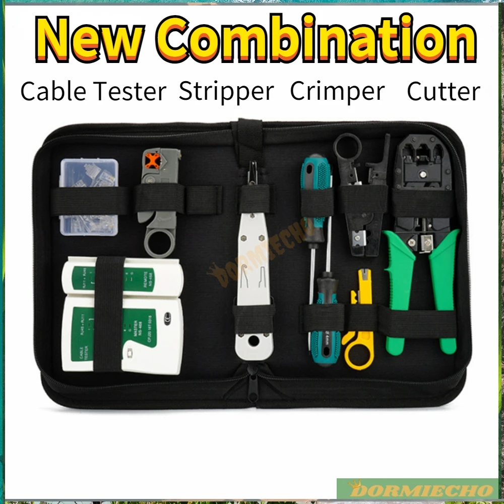 New Combination of Cable Tester Test Crimper Stripper Cutter Kit for Cat5 Cat6 RJ45RJ11 Network Cable Repair Maintenance Toolkit