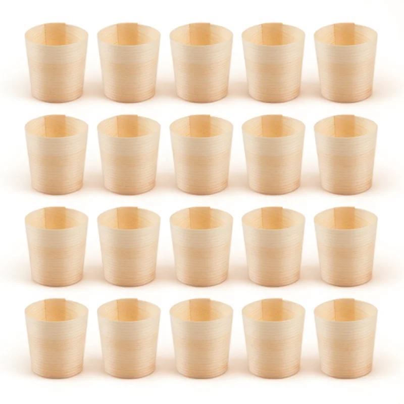 

20pcs Wooden Cups Disposable Round Water Cups Eco Friendly Biodegradable Drink Wine Salad Dessert Holder Single Use Durable