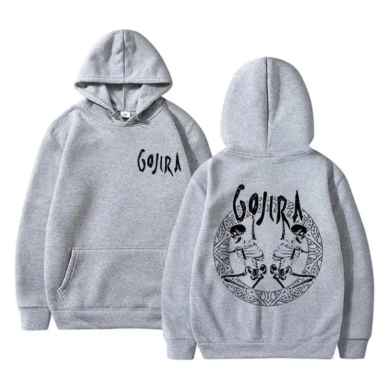 الفرنسية المعادن الفرقة Gojira الهيكل العظمي مزدوجة الوجهين الجرافيك هوديي الرجال النساء خمر قناع السترة المتضخم هوديس الذكور عادية