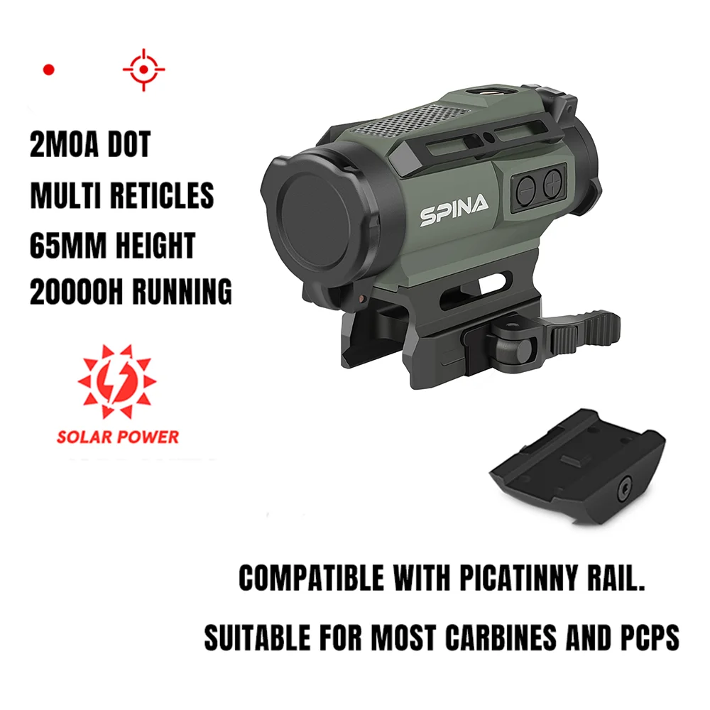 ​​SPINA OPTICS SolarYardMight Rotpunktvisier 1x30 Solarbetrieben Schnellwechselmontage (QD) für Jagd & Taktik AR CQB Kompatibel mit .223/5.56/.308​​ 3