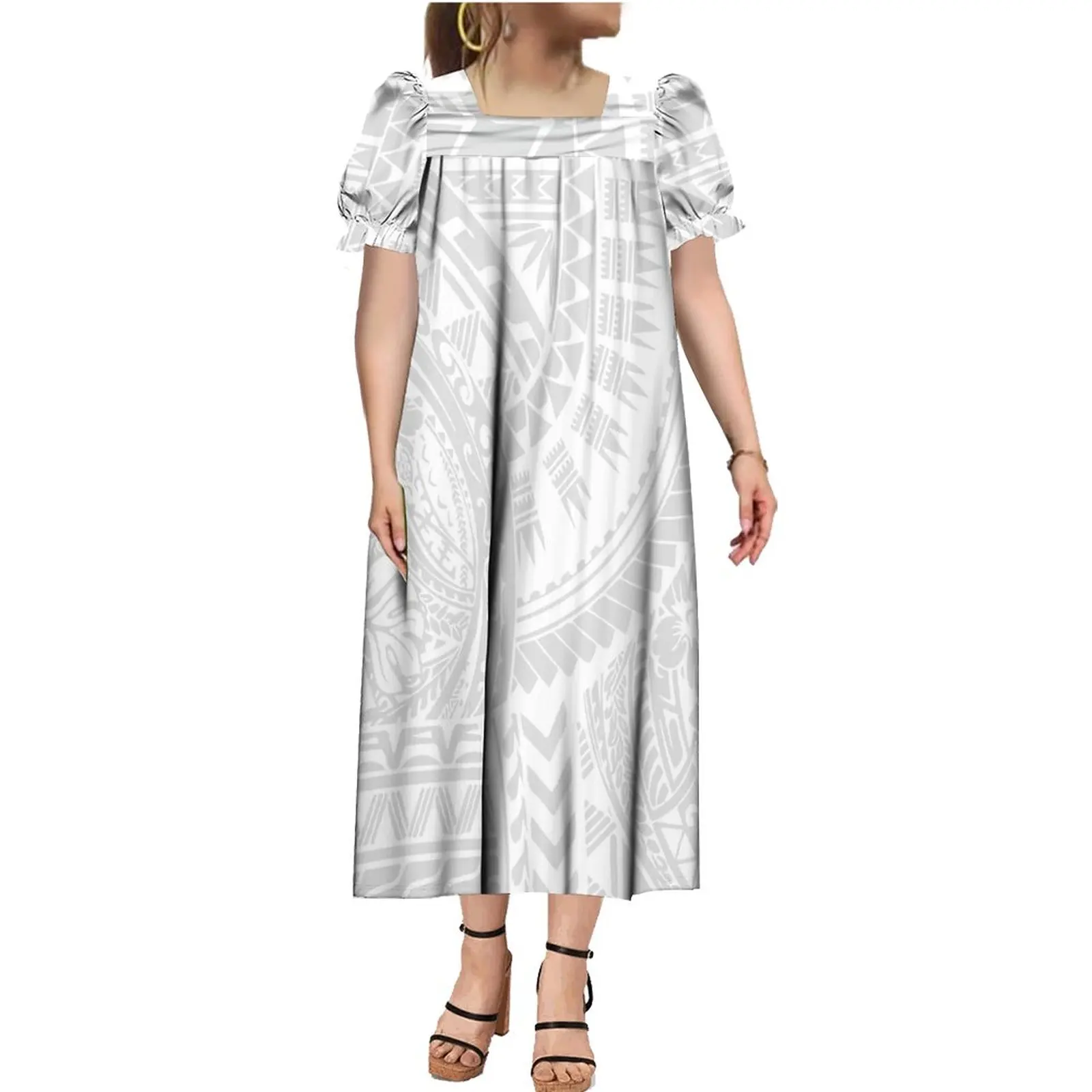 Print On Demand Customize mother day Micronesia White  Mumu Micronesia Dress Polynesian Dress Custom Plus Size Womens Dresses
