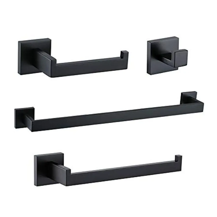 

4-Piece Bathroom Hardware Set Black Towel Bar Set Stainless Steel Towel Bar Hand Towel Holder Toilet Paper Holder Towel Hooks