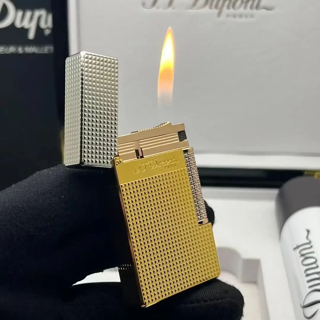 S.T. Dupont Luxury Gold & Silver Lighter - Exquisite Diamond Pattern, Premium Flame