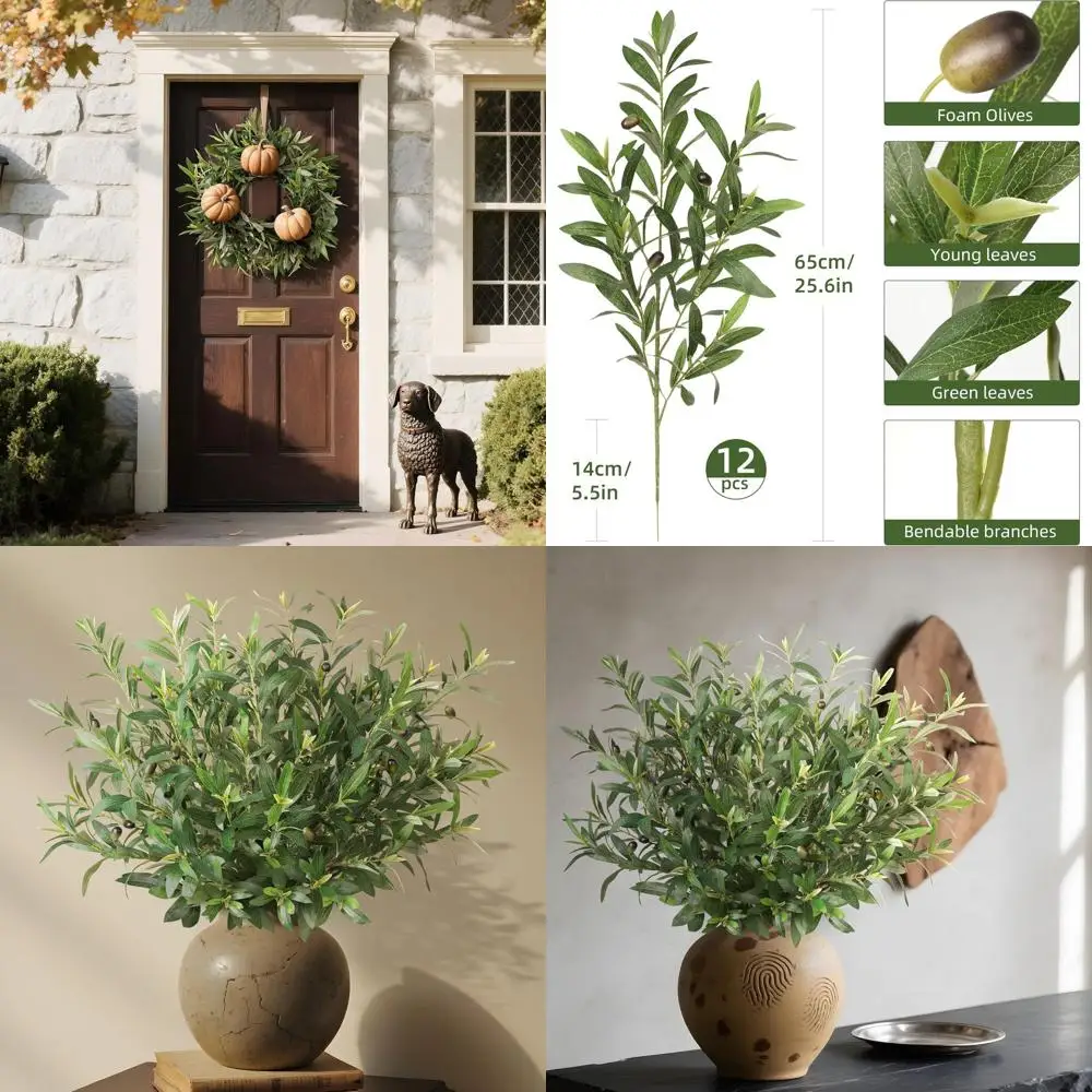 

Набор из 12 искусственных оливковых ветвей 27,5 из 12 штук для наружного и внутреннего декора зелени