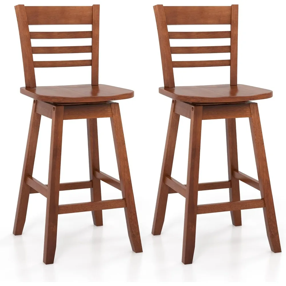 

Wood Bar Stools Set of 2, 24.5" Swivel Counter Height Bar Stools with Slatted Hollow Back & Ergonomic Contoured Seat, Footrest,