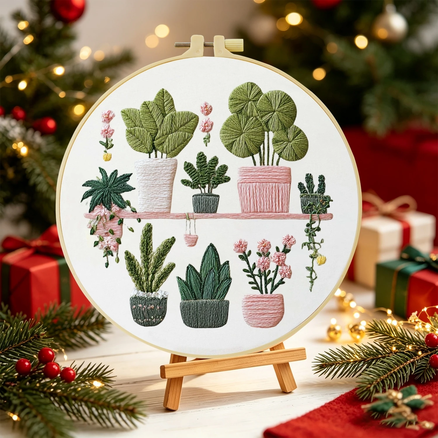 1 Set Topfpflanzen-Regal DIY-Stickerei-Set für Anfänger, Stickerei-Starter-Kit, Kreuzstich-Kunstgeschenk, Handarbeits-Bastelset – Detail 2