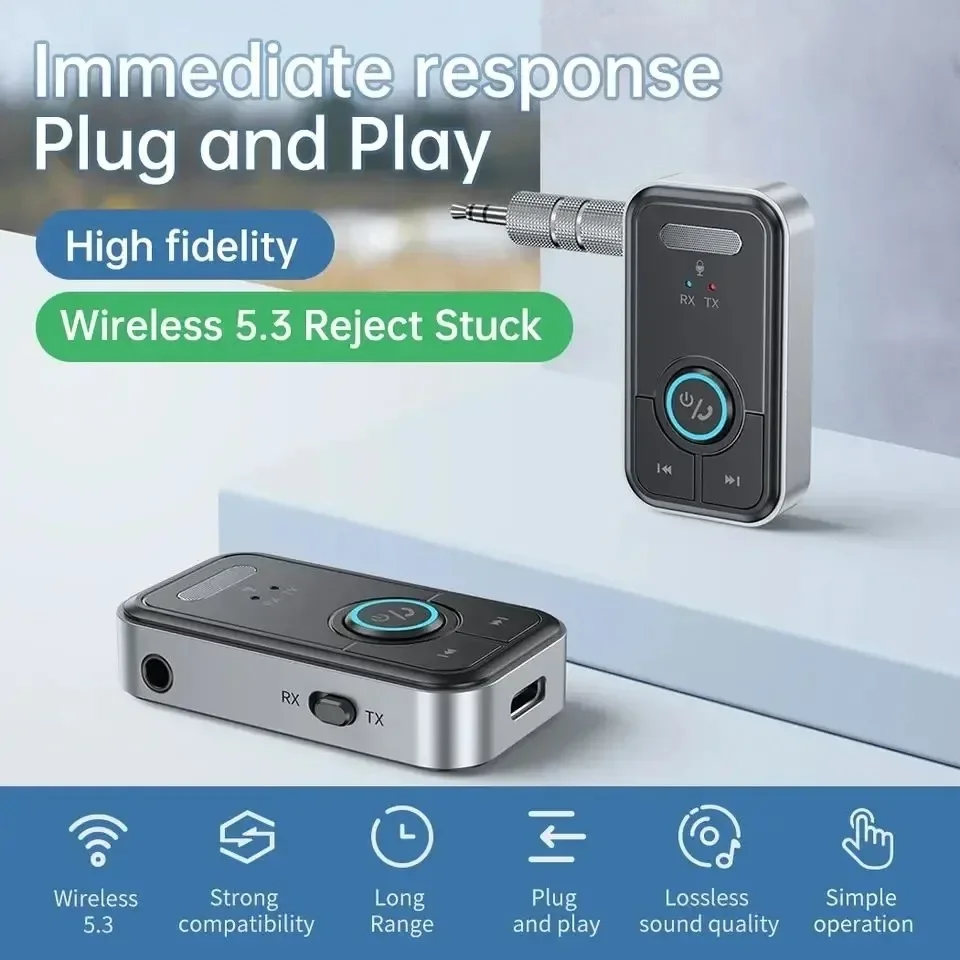 Nuevo Adaptador Bluetooth 5,3, transmisor, receptor, Audio inalámbrico para música de coche, auriculares, altavoz, adaptador de Audio auxiliar con conector de 3,5mm