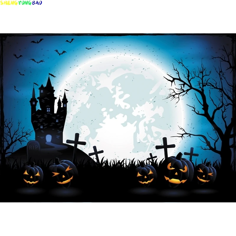 Vinyl Custom Halloween Backdrop Tombstone Castle Pumpkin Moon Baby  Photography Background For Photo Studio Props 1911CXZM-56