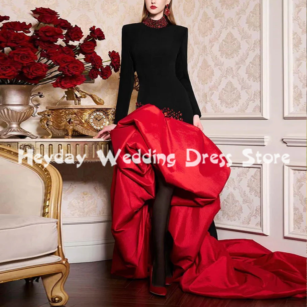 

Heyday женские вечерние платья с высоким воротом и бисером, драпированные русалкой и длинными рукавами, длиной до колена, вечерние элегантные вечерние платья 2025