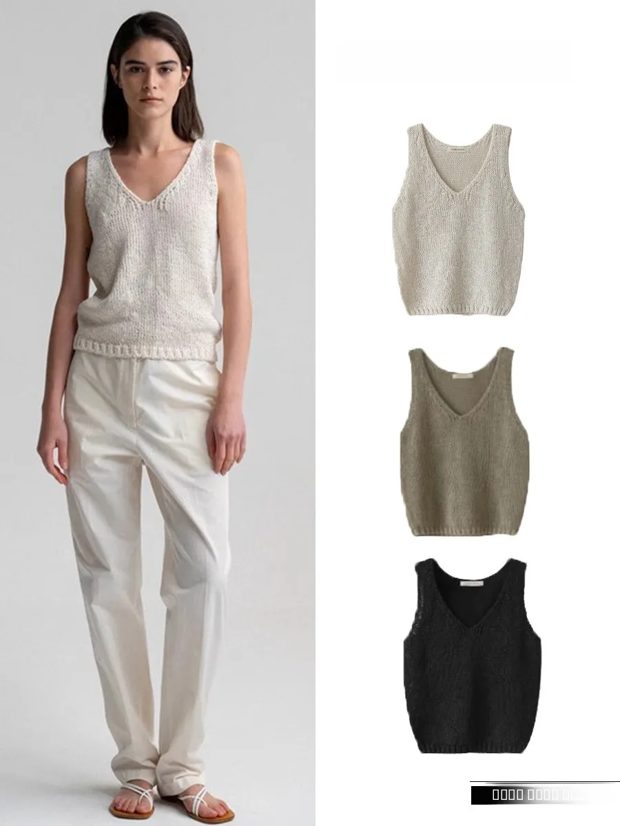 

Женский свободный вязаный жилет, новинка лета, дышащий V-Ne Svel, ажурный дизайн, верхняя одежда из смеси хлопка