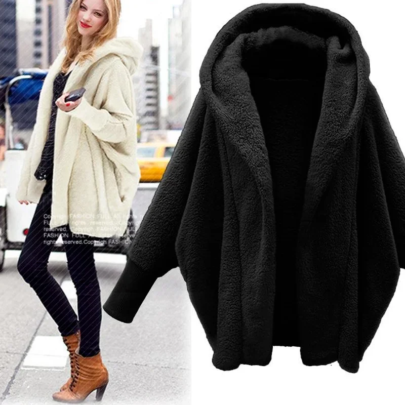 Vestido Fashion Casual Loose Solid Color Full-sleeved Long-sleeved Hooded Loose Plush Jacket New Autumn and Winter Women\'s Coat