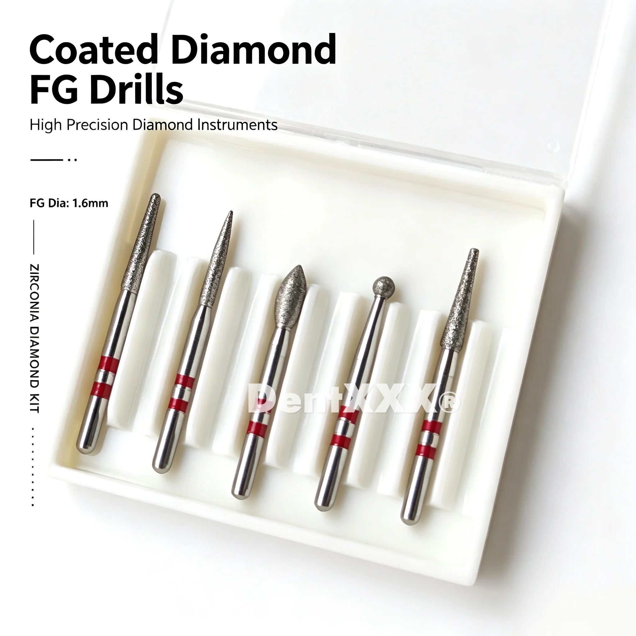 Buy 5 Get 2 Free Coated Diamond FG Drills Kit 1.6mm Shank Zirconia Polishing Grinding Burs Set for Fine Carving & Surface Finish
