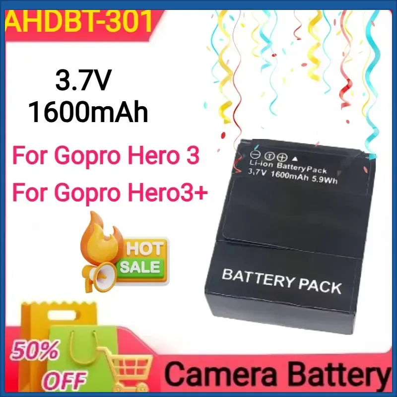 3.7V 1600mAh AHDBT-301 for Gopro Hero 3 for Go Pro Hero3+ Camera Battery
