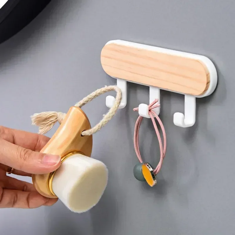 HOT Hat Scarf Storage Organizer Wooden Wall Hooks Self Adhesive Key Ring Rack Door Hangers Housekeeper Wall Mounted Hanger Hook