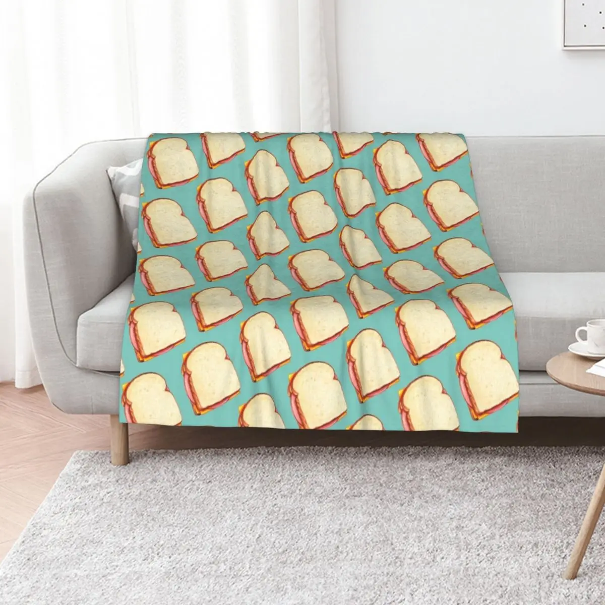 

Bologna Sandwich Pattern - Blue Throw Blanket Beautifuls Giant Sofa Sofa Throw Nap Blankets