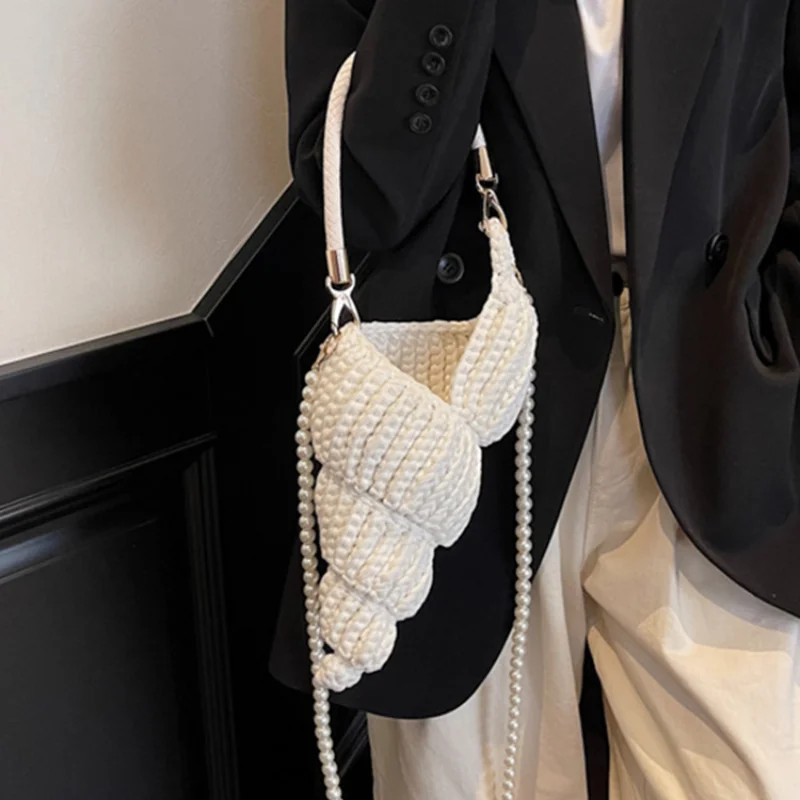 

Fashion Woven Conch Shell Bag Luxury Pearl Strap Women's Crossbody Bag Handbag Elegant Women's Handmade Simple Woven Beach Bag