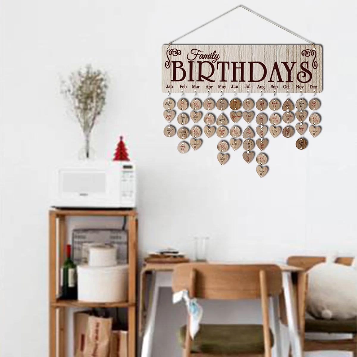 

1 Set Wooden Hanging Calendar Diy Birthday Reminder Board 50 Round 50 Heart Pendants Brown Home Decor Planner Organizer Wooden