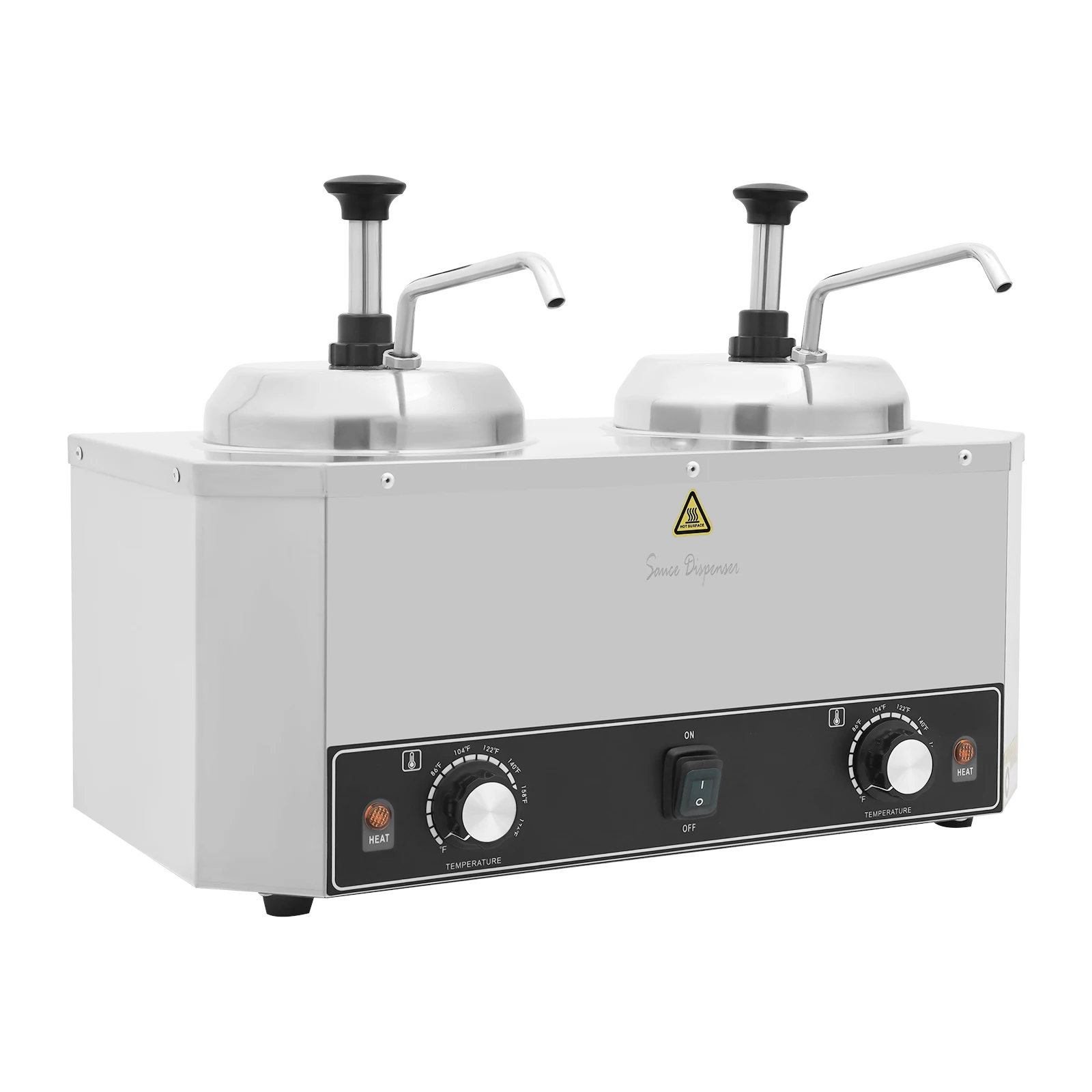 Pemanas Saus Listrik Komersial dengan 2 Wadah, Pemanas Keju dan Cabai Kepala Ganda dengan Pompa, Pemanas Cokelat Ganda 800W