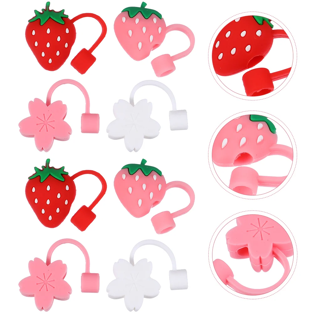 

8 Pcs Silicone Straw Covers Adorable Protectors Tips Charming Lightweight Plugs Heat Cold Resistant Dust Strawberry