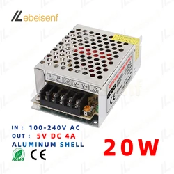 5V 20W Switch Power Supply Aluminum 100-240V AC to DC 5 Volts 20 Watts 4A Indoor Driver Transformer Converter Adapter No-noise