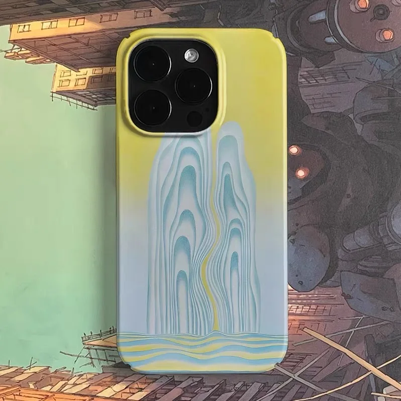 

Ins Korean Yellow Dreamy River Art Case for IPHONE 17 16 ProMax 15 14 Plus 13 12 MINI 11 PRO 16Plus XR X MAX Acrylic Phone Cover