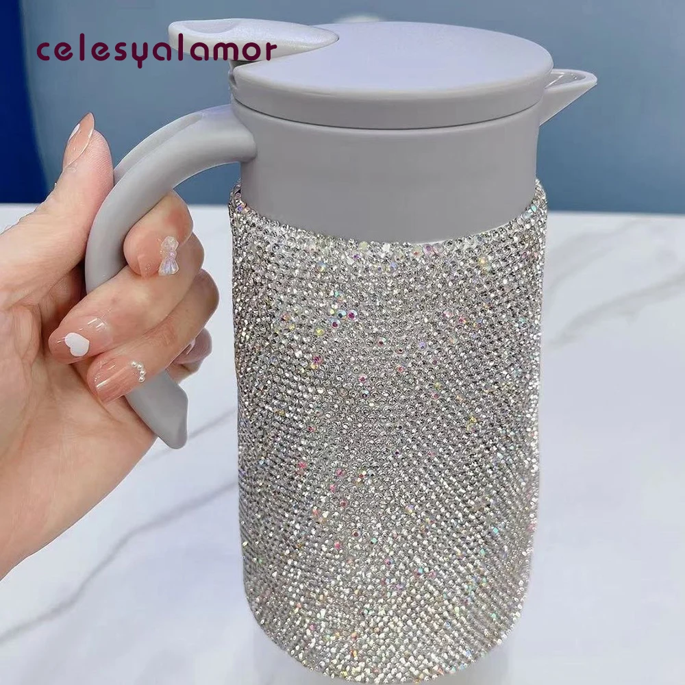 

Rhinestone Double Wall Stainless Steel Thermal Coffee Kettle Carafe Insulated Vacuum Flask Coffee Pot Thermos Water Tea Jug