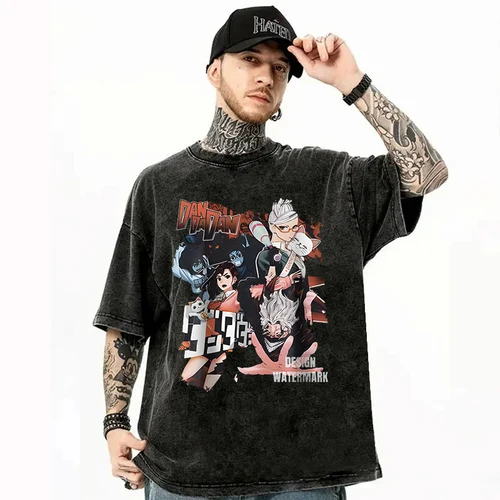Imagen 2 del producto Camiseta de Anime Dan Da Dan, camisetas de gran tamaño lavadas de Dandadán, ropa de calle Retro, Manga Ayase Momo Takakura Ken, camisetas Vintage para hombres