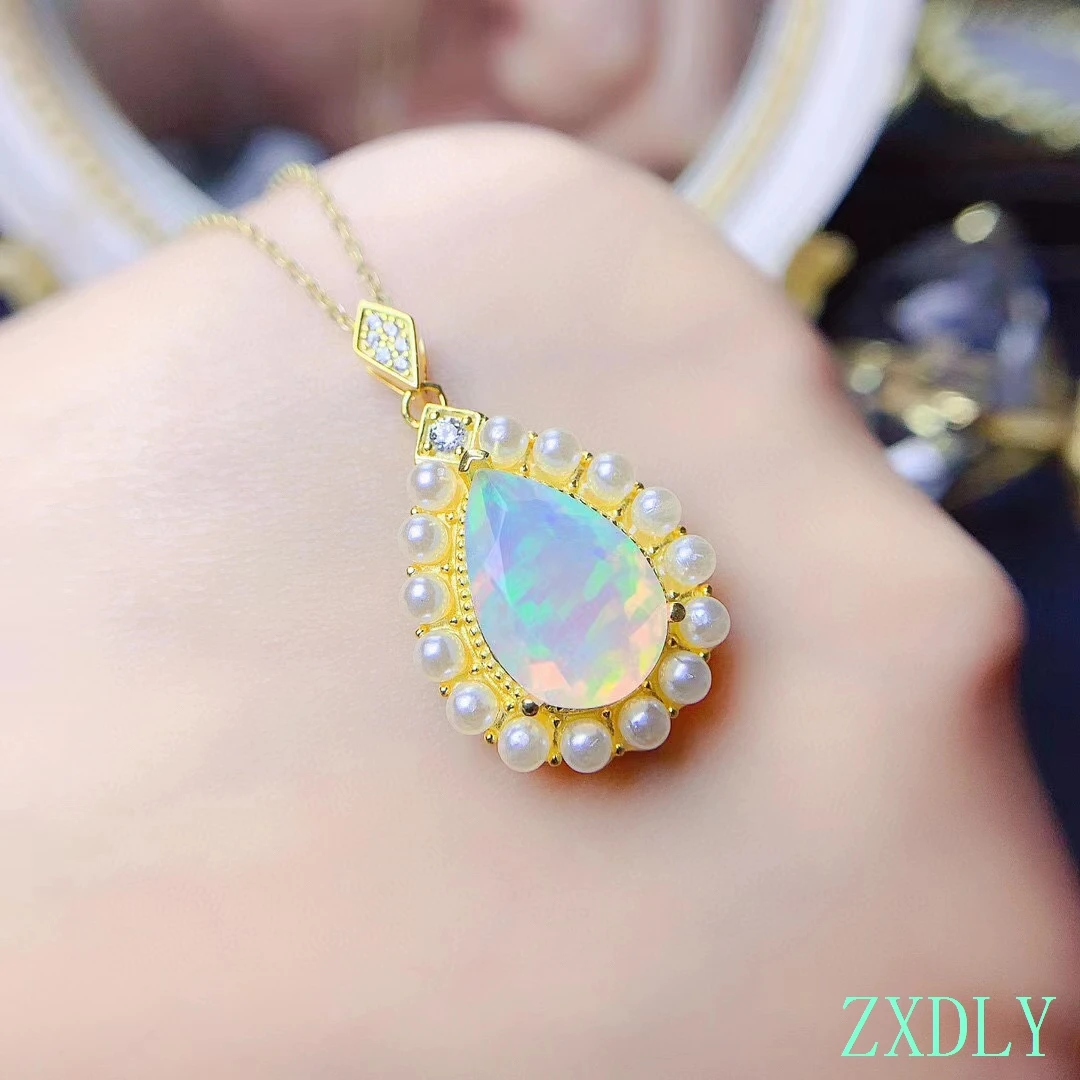 2025 Newest Big Size High-end Water Drop Opal Pendant for Women Necklace real 925 Silver Natural Gem birthstone Birthday Gift view 4