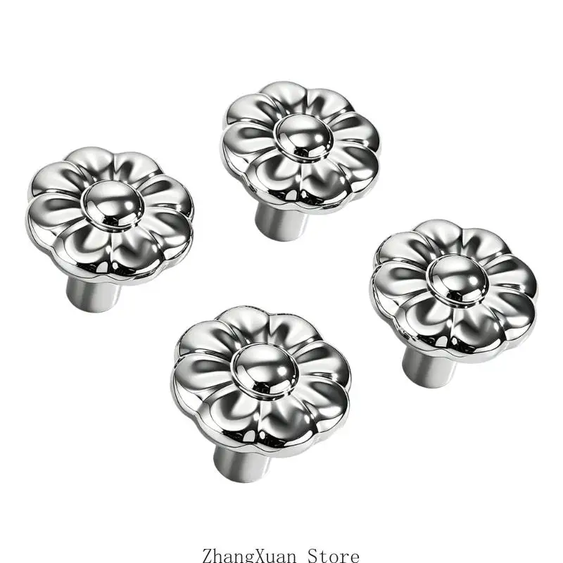 Runde Blumenknöpfe für Möbel, leuchtend silberne Schubladengriffe, 4er-Set 3XUF – Detail 8