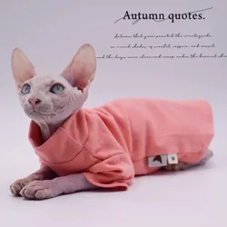 Sphynx Cat Clothes All SeasonPure Pink Hairless Cat Vest Shirt Comfort Cotton Turtleneck Outwear Coat for Devon Rex Cat Clothes