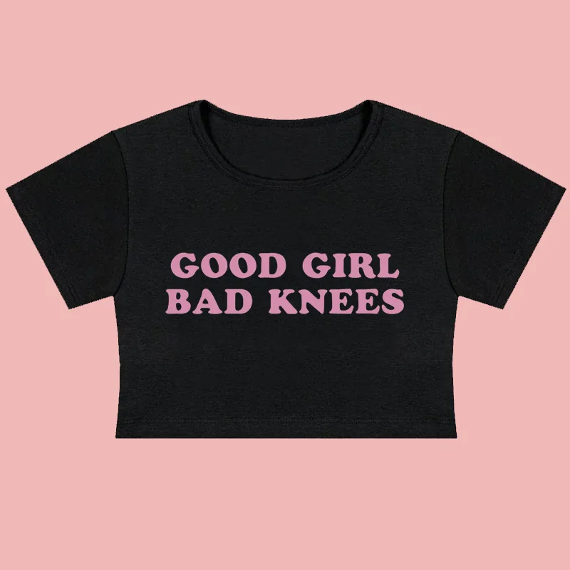 T-shirt court Y2K avec imprimé « Good Girl », col rond, manches courtes, décontracté, pour le printemps et l'été, vêtements pour femmes