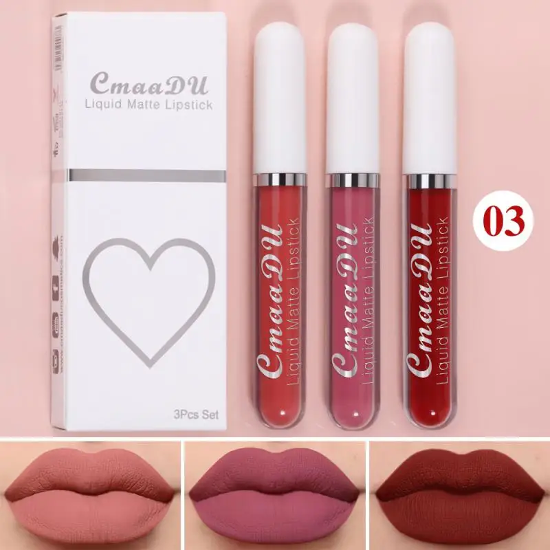 3 Stks/set Matte Fluwelen Lipgloss Waterdichte Langdurige Vloeibare Lippenstift Cosmetische Schoonheid Te Houden 24 Uur Make-Up Maquillages